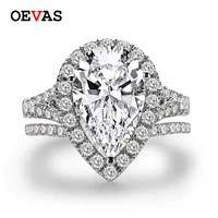 oevas 100 925 sterling silver sparkling 4 5 carats water drop high carbon diamond bridal rings set wedding party fine jewelry