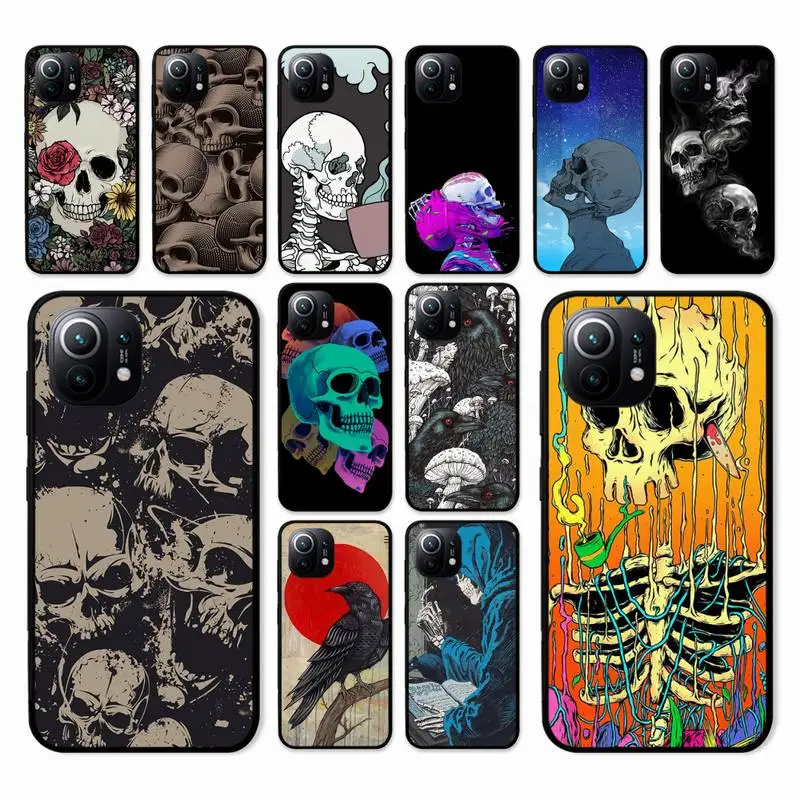 

Skull Crow Flower Phone Case For Xiaomi Mi Note 10 Pro 8 Lite 9 Se 10T 6X 6 5X 5 F1 Mix 2S Max 2 3 Cover