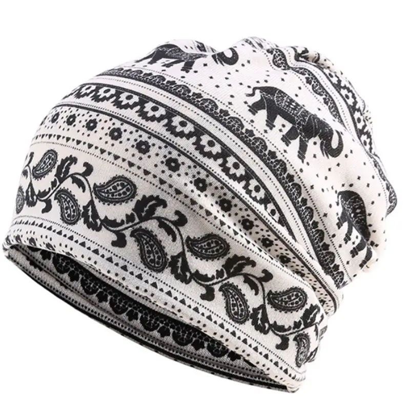 

Unisex Slouchy Beanie Skull Hat Paisley Digital Print Chemo Cap Infinity Scarf