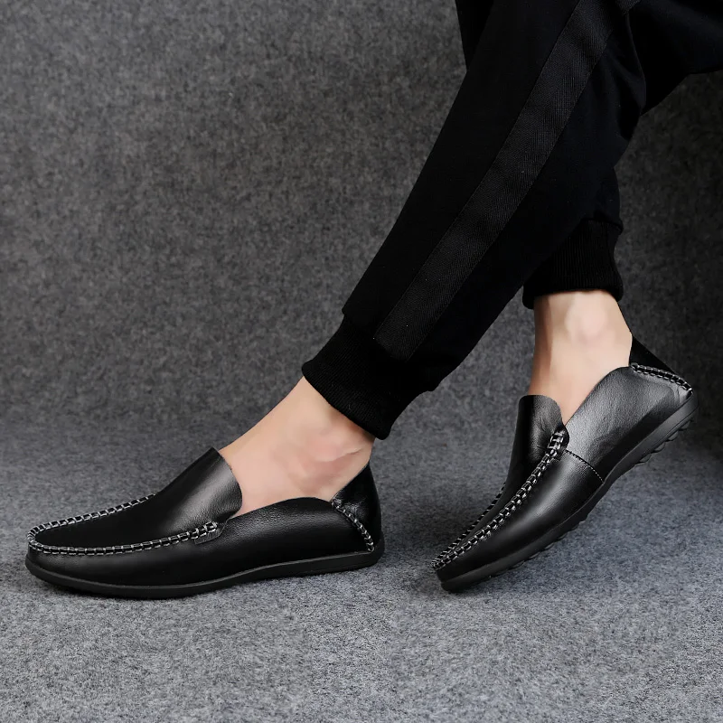 Мужские легкие Мокасины без шнуровки дышащие туфли на плоской подошве удобная