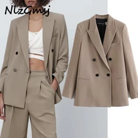 nlzgmsj za blazer women 2021 khaki blazer woman fashion office casual spring jacket women pocket long sleeve female coat 202103
