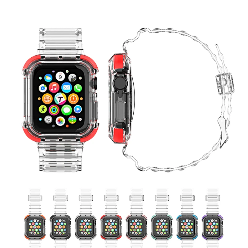 

Sport Watch Strap Case for Apple Watch 6 5 4 Band 38 42mm Correa Transparent Silicone for Iwatch 6 Series 5 4 3 Watchband 44 40