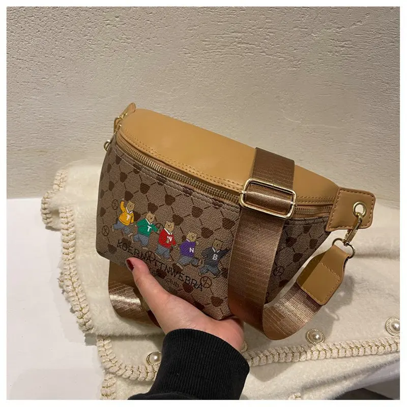 

Brand Bear Print Design Luxury Crossbody Bags for Women 2022 New Simple Shoulder Bag Female Travel Phone Purses and Handbags