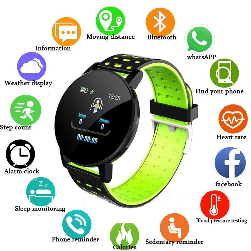 

2021 New 119Plus Smart Watch Men Blood Pressure Smartwatch Women Watch Sport Tracker WhatsApp For Android Ios PK B57 116 D13 M4