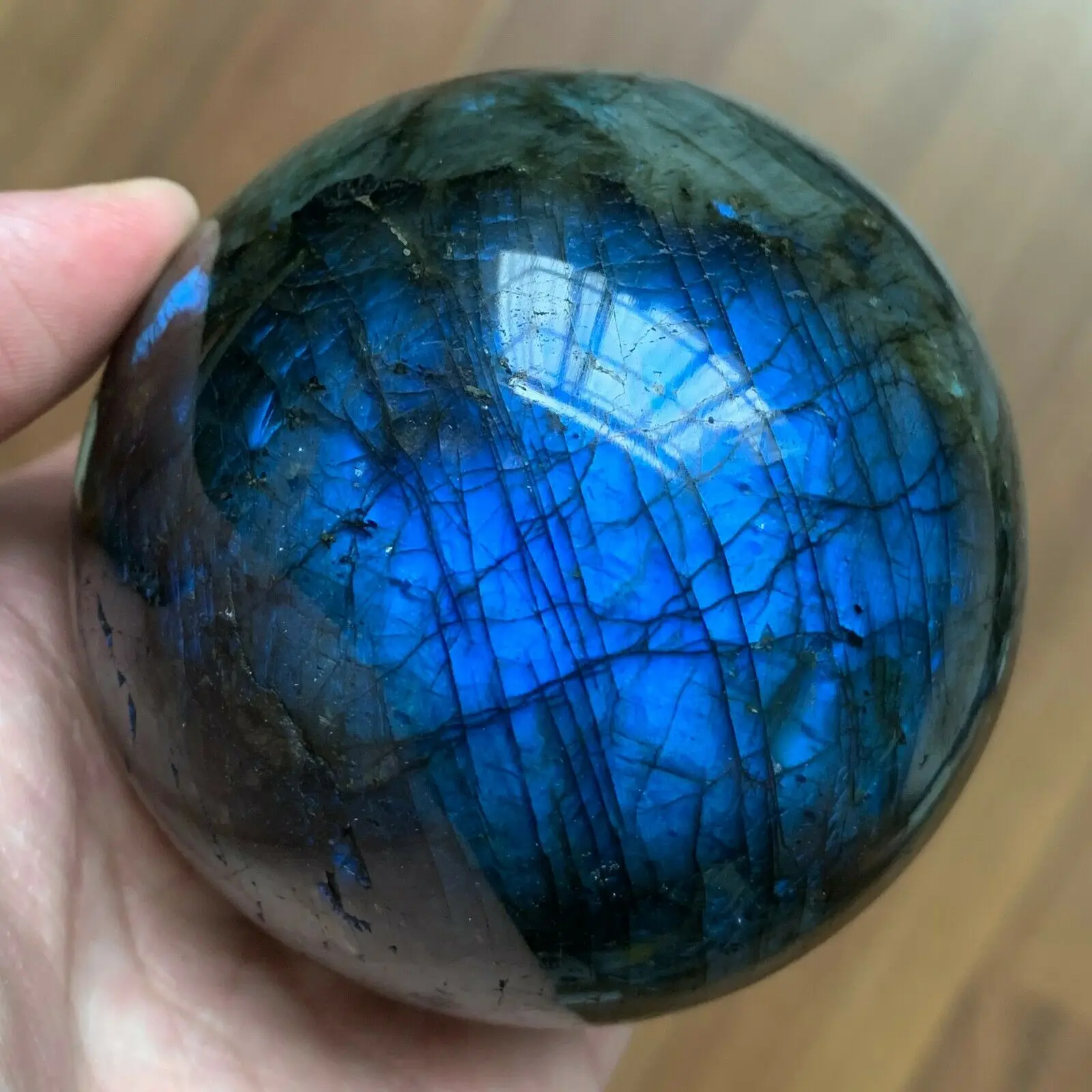 

700-800G Natural stretched feldspar sphere polished quartz crystal ball treatment