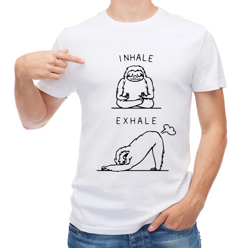 

TEEHUB Short Sleeve Summer Men T-shirt Fashion Inhale Exhale Sloth Printed T Shirt O-Neck Tops Cool Tees