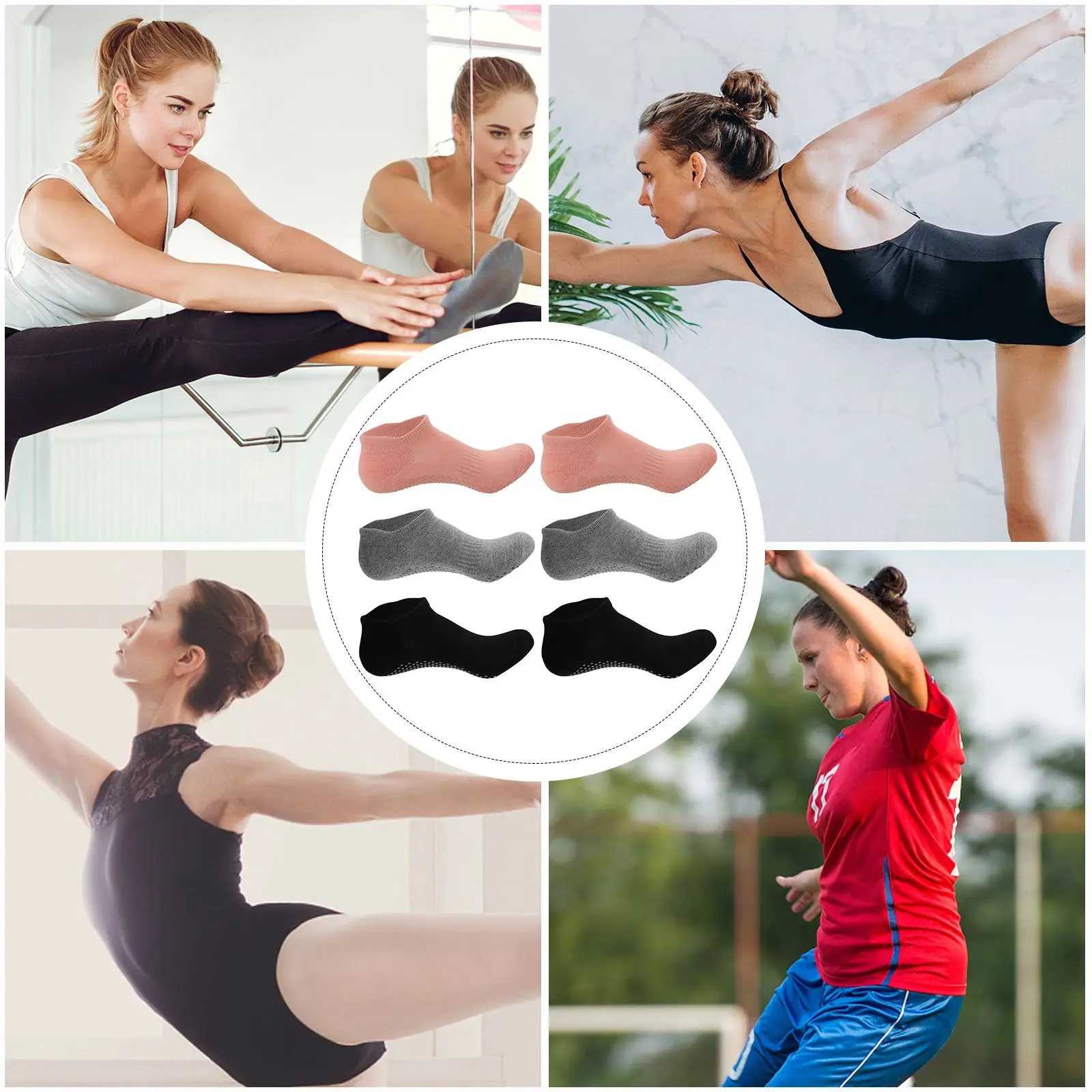 

3 Pairs Yoga Grips Socks Sports Antislip Gripper Socks Cotton Yoga Breathable Sports Socks For Fitness For Sports Yoga Home