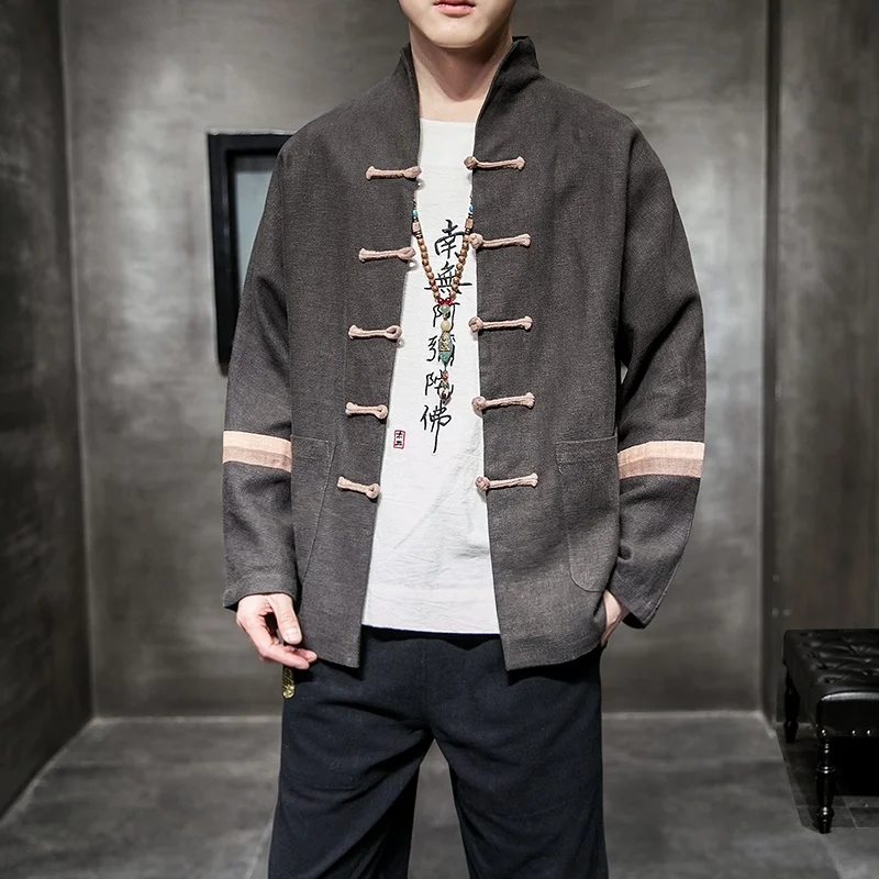 Традиционная китайская одежда для мужчин льняная Новогодняя ретро блузка