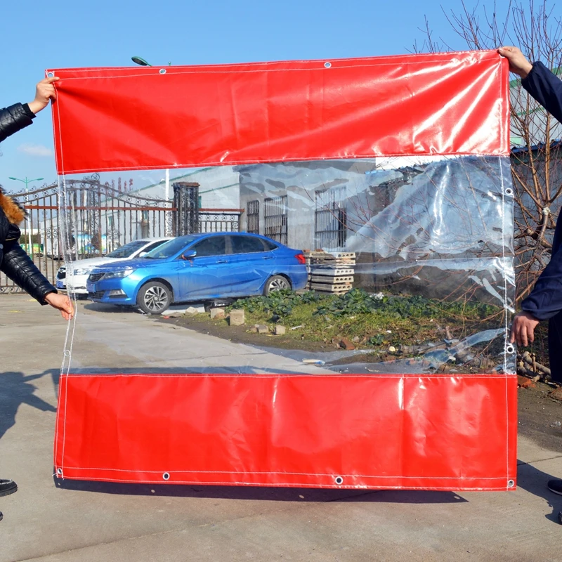 Фото Outdoor Transparent Tarpaulin Colour Splice Waterproof Cloth 0.3MM Sunscreen Windshield PVC Tarp Restaurant Rain Curtain №4