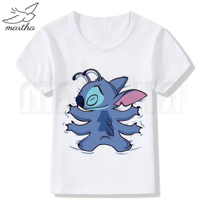 Новая белая футболка с забавным рисунком из мультфильма «Angry Stitch» Новая футболка с принтом для девочек летние топы с короткими рукавами и круглым вырезом, повседневная детская футболка - Цвет: WhiteB
