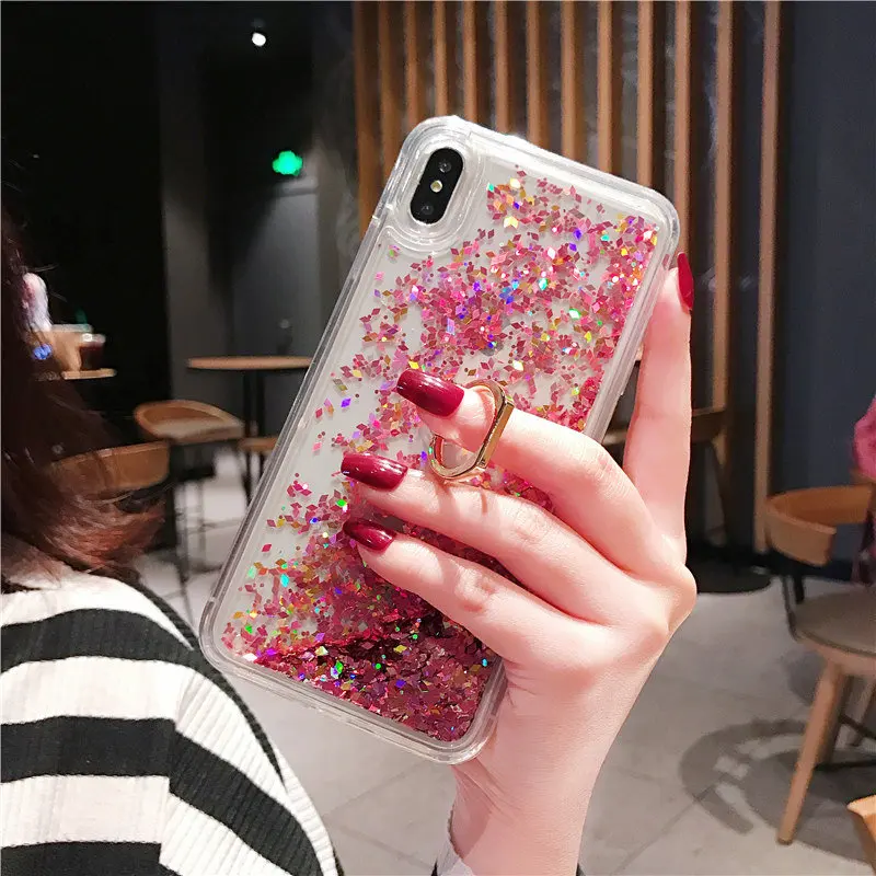 Чехол для телефона с зыбучим песком iPhone X 7 6 6s 8 Plus XS MAX XR динамическими блестками и