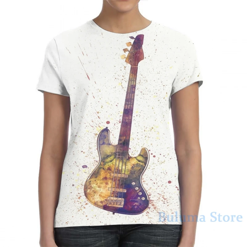 Электрическая бас-гитара абстрактная акварель Мужская футболка женская