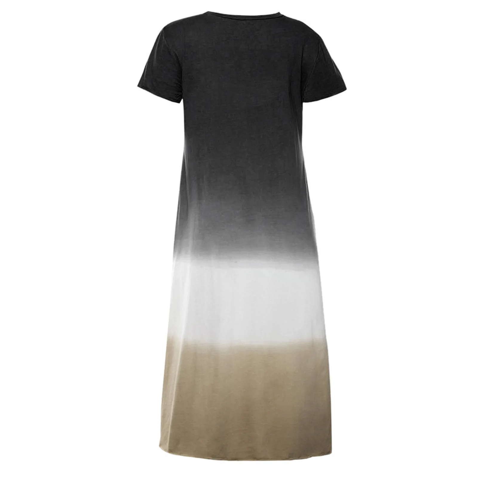 

Women Maxi Dress Summer Plus Size Printing Block Loose V-neck Short Sleeve Long Dresses Ladies Casual Party Dress#35