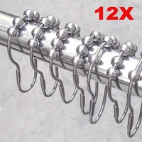12pcs practical stainless steel curtain hooks bath rollerball shower curtains glide rings convenient home bathroom accessories