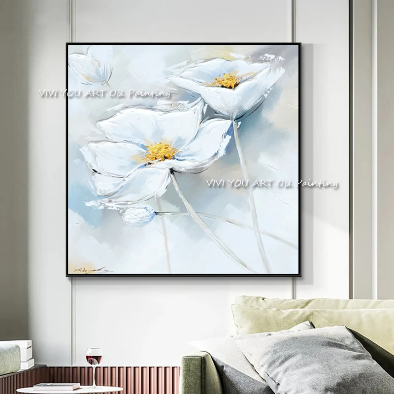 

Abstract White Flower Simple Oil Painting Handmade Textured Handmade Picture Canvas Wall Art Hot Sell Unframed Paintings Artwork
