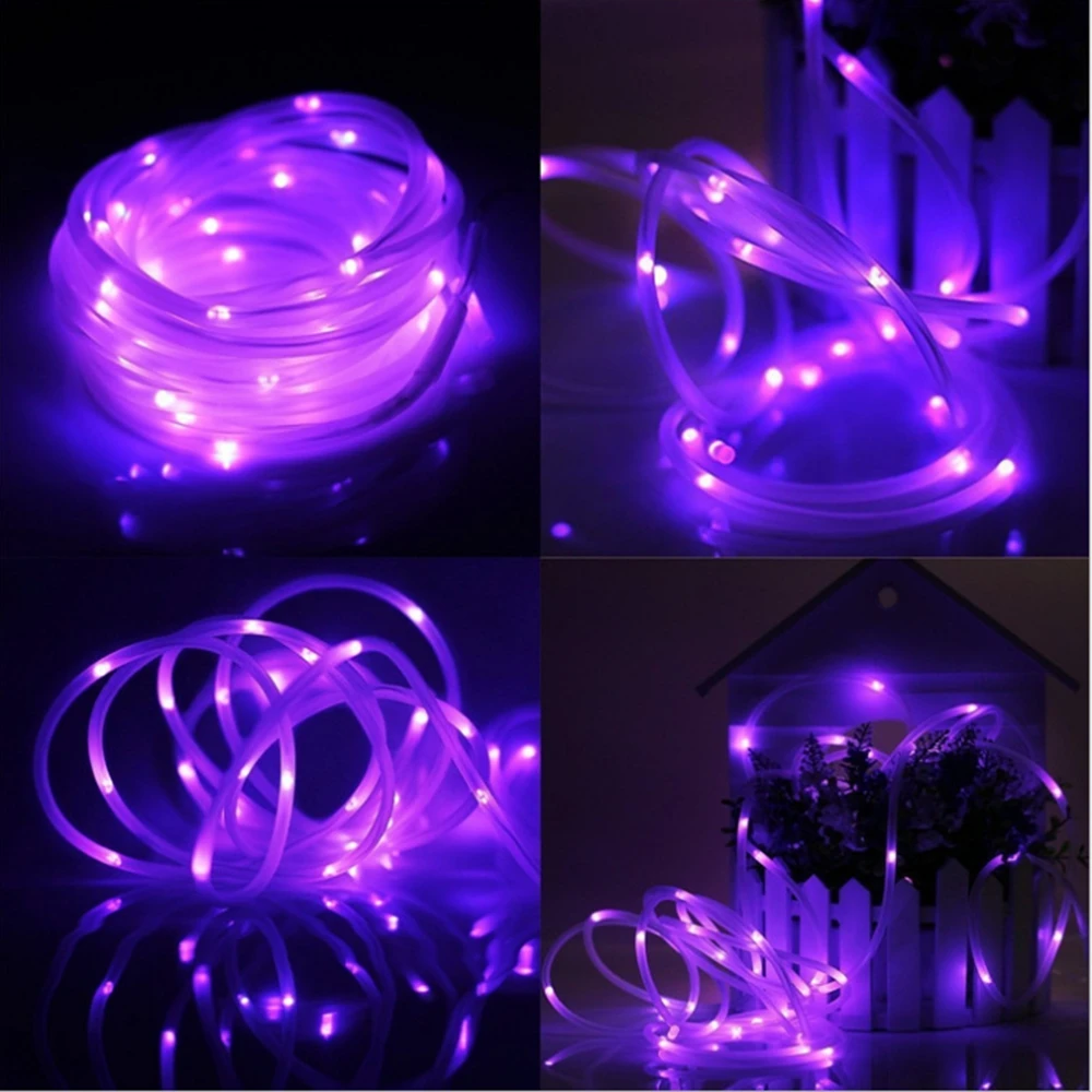 Purple 12 м светодиодный светильник на солнечных батареях 100 светодиодный s веревочная трубка гирлянды Сказочный Праздник Рождество Вечеринка Солнечный сад водонепроницаемый свет - Испускаемый цвет: Purple