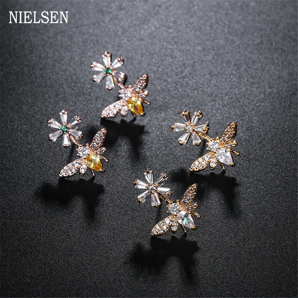 Роскошные серьги в виде пчел с кубическим цирконием и серьги-гвоздики цветком