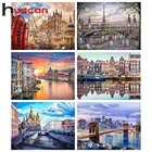 Алмазная 5d-вышивка Huacan, мозаика с мотивом моста, строительство, полноразмерная картина, река, город, пейзаж, Настенный декор