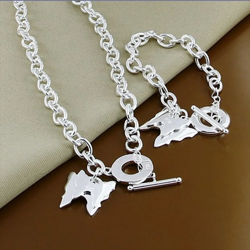 Classic Jewelry Sets 925 Sterling Silver Insect Double Butterfly Necklace Bracelet Set Woman Man Accessories | Украшения и