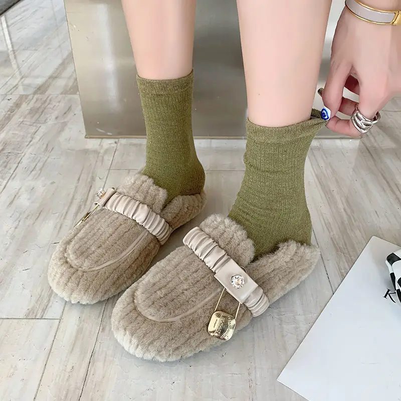 

Туфли женские на меху, на осень и зиму, с пряжкой