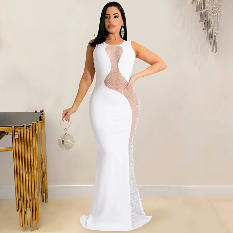 

Spring Sexy Dress Mesh Sheer Sleeveless Nightclub Party Maxi Dresses for Women Gothic Clothes Vintage Club Outfits Wholesale