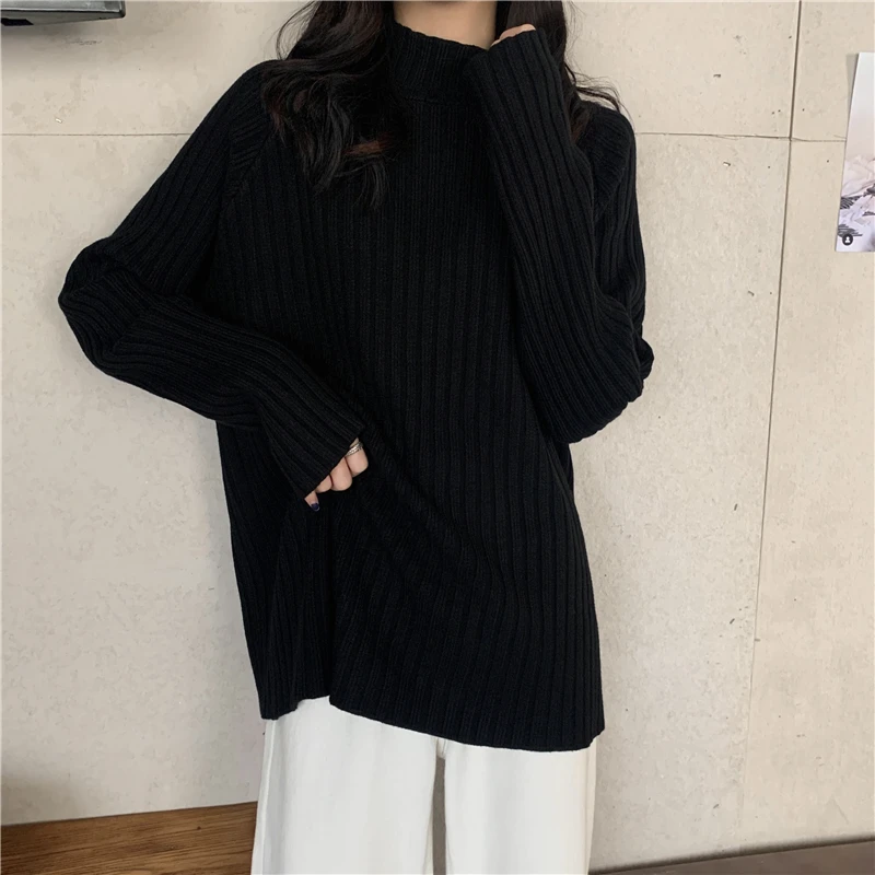 

HziriP Mock Neck All Match Brief Stylish New Solid Chic Basewear OL Hot Women 2021 Basic Knitted Thicken Comfortable Sweaters