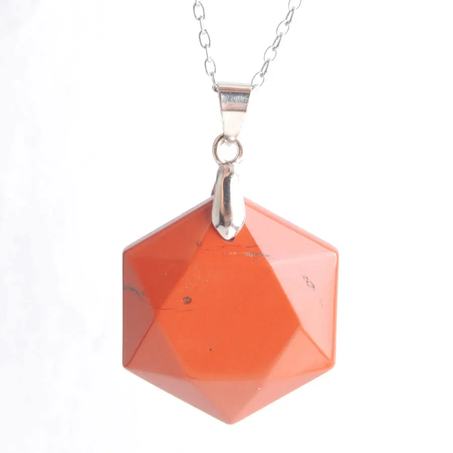

Chic Natural Gem Stone Faceted Hexagonal Pendant Necklace Women Opal Lapis Quartz Chain Necklace Jewelry Gifts for Girl PBE903