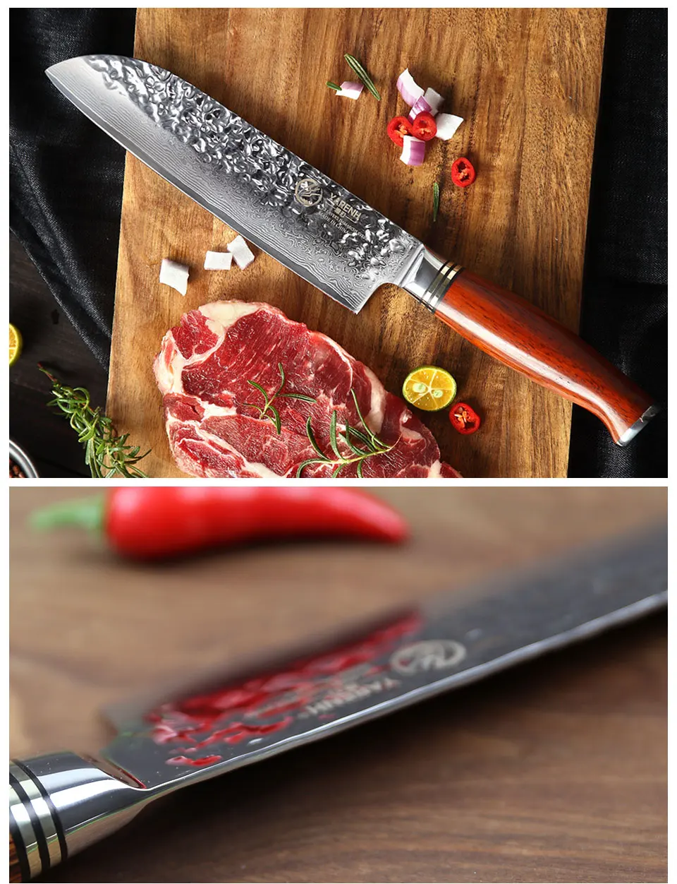 YARENH 7 inch Santoku нож шеф-повара японский VG10 филе нож Дамаск Сталь овощей Ножи лучшие sharp Professnal Кухня Ножи