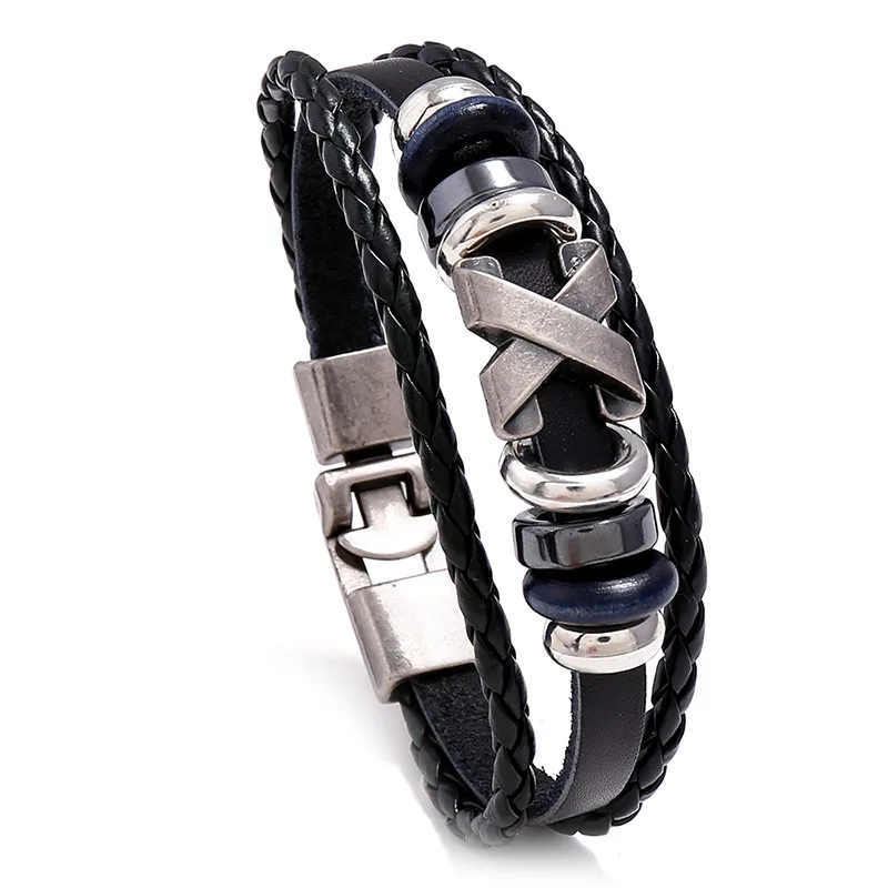 

2021 new leather men's stainless steel multi-layer braided rope bracelet men and women bracelet jewelry gifts