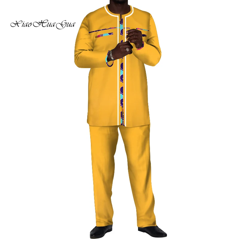 Мужской комплект из 2 предметов рубашка и брюки с Африканским восковым принтом в