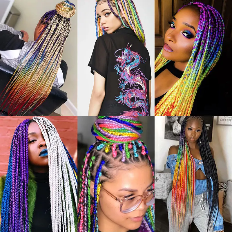 

Box Braids Synthetic colorful ponytail Hair pieces Braided chignon buns updo braid hairstyle hair extensions tie-ons ombre
