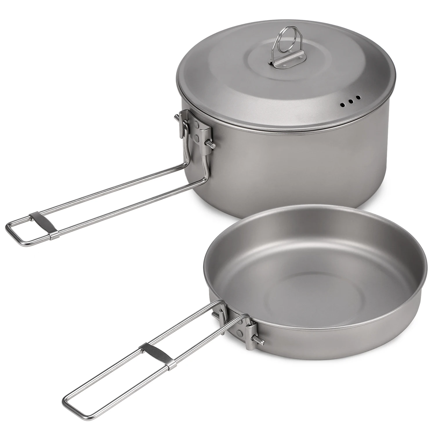 Camping Cookware Set Titanium Pot and Fry Pan Set with Lid and Foldable Handles for Outdoor Camping Hiking Backpacking Picnic