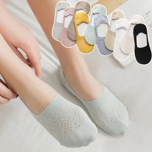 Clearance Sale Women's Cotton Socks Ladies Solid Color Invisible Short Socks Slippers Fashion Mesh Silicone Anti-Slippery Socks