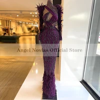 angel novias long womens exclusive mermaid black arabic evening dress 2022 with feather robes de soiree longue