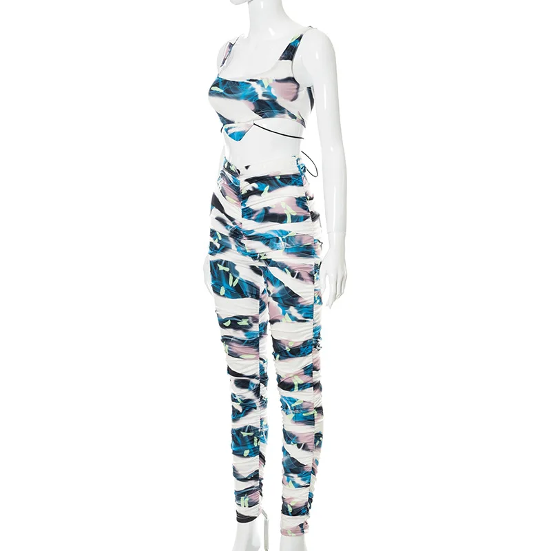 

Evessi Summer Tie Dye Printing Backless Tank Tops and Stacked Pants Sets Fashion Sporty Sleeveless Backless Outfits