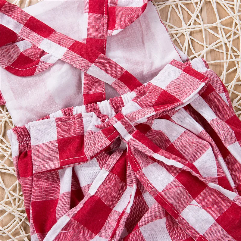 Красное боди в клетку для маленьких девочек Комбинезон с короткими рукавами и