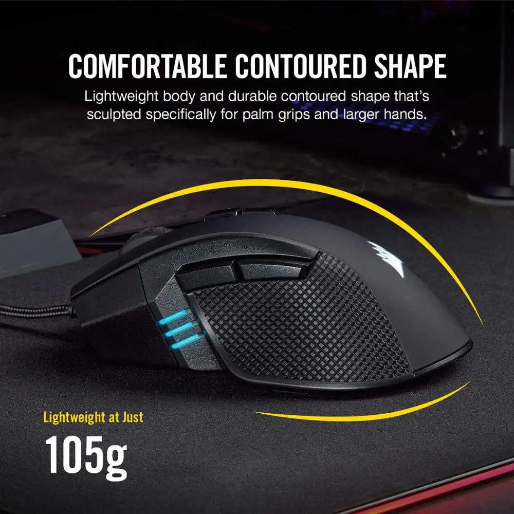 Игровая мышь CORSAIR IRONCLAW RGB FPS/MOBA с подсветкой LED 18000 DPI оптическая (версия CN)-черная |