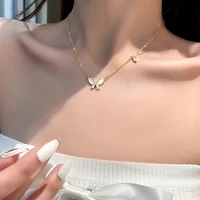 yaonuan korean romantic butterfly pendant gold plated necklace for women titanium steel clavicle chain party fashion accessories