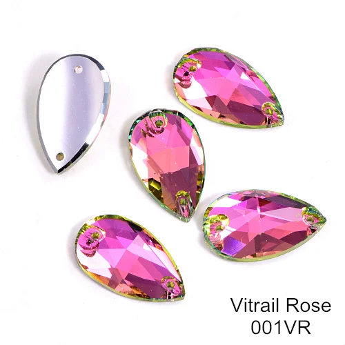 Vitrail Rose 24 шт./лот AAAAA качество каплевидные стеклянные стразы блеск пришить стразы Красочные стразы для шитья свадебное платье B3408 - Color: Vitrail Rose