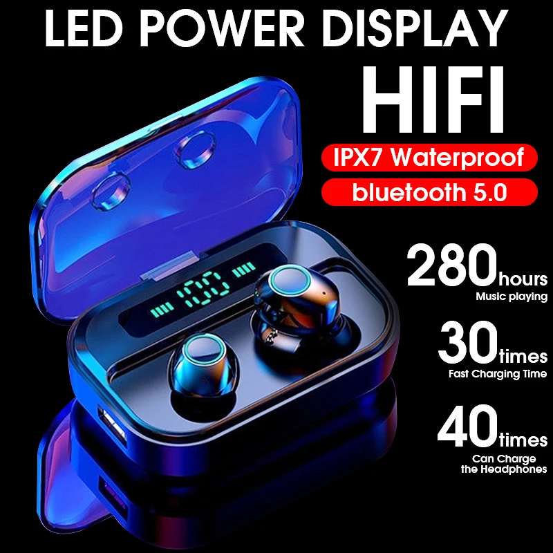 Водонепроницаемые беспроводные наушники мощные TWS bluetooth V5.0 3D стерео Спортивные