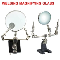 third hand soldering iron stand helping clamp magnifying glass 2 alligator clip for electronic appliance repairing with 5x lense
