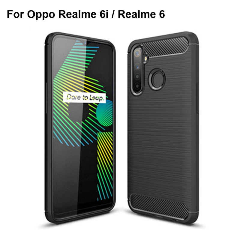

Carbon fiber textured silicone For Oppo Realme 6i Case Luxury Business style For Oppo Realme 6 Cell Phone Back Cover Cases
