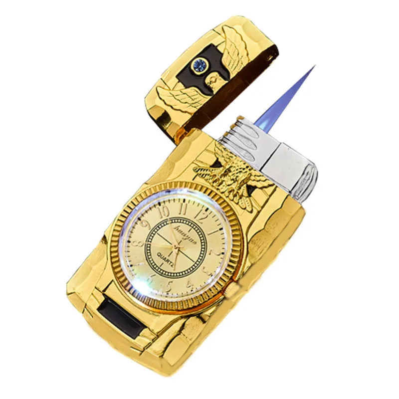 

Luxurious Gold Watch Colorful light Jet Lighter Torch Turbo Gas Lighter Windproof Cigar Cigarette Metal Lighter Inflated Butane