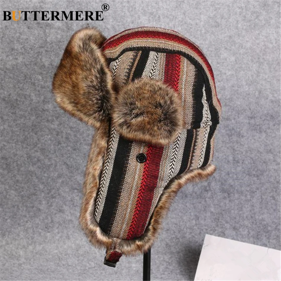 BUTTERMERE зимняя шапка для мужчин и женщин шапки бомберы полосатая меховая в русском