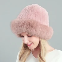 high quality women winter hat thick warm soft real rabbit fur hat female winter ski earflap cap ladies knit ushanka hat