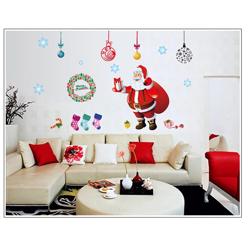 

Santa Elk Christmas 3D Static Sticker Beautify Home Windows Large Snow Flake Wall Sticker New Year Party Glass Dress Up Jewelry