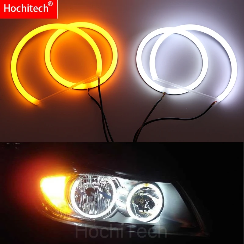 For BMW 3 Series E90 05'-08 Halogen headlight White & Amber Dual color Cotton LED Angel eyes kit halo ring DRL Turn signal light