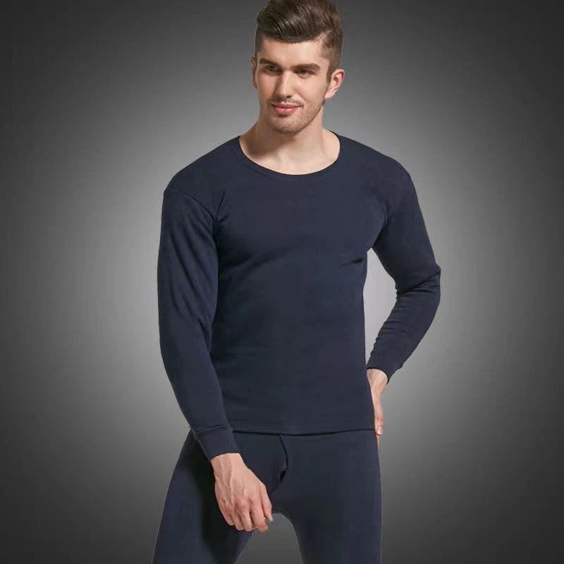 Men's Thermal Underwear Plush Thickened Winter Fashion Slim Fit Autumn Pants Round Neck Suit Bottomed Shirt