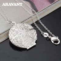 925 silver hollow round photo frame necklace for women charm jewelry