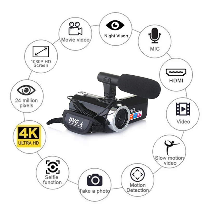 

Professional Lens HD Camcorder Video Vlog Camera with Microphone for Windows Night Vision Low Noise 3.0Inch LCD 18x Digital Zoom